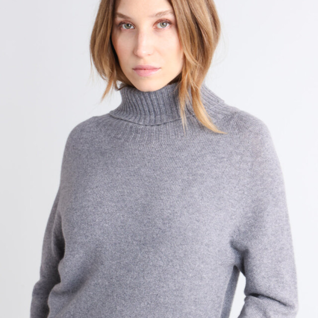 Maison Solfin - Pull femme col roulé cachemire gris – 4