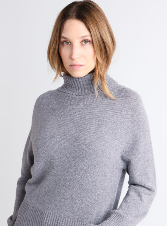 Maison Solfin - Pull femme col roulé cachemire gris – 4