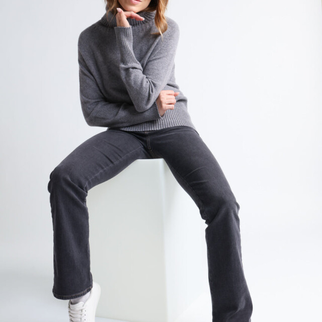 Maison Solfin - Pull femme col roulé cachemire gris – 4