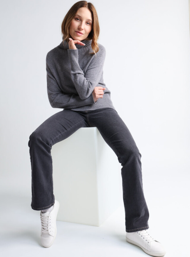 Maison Solfin - Pull femme col roulé cachemire gris – 4