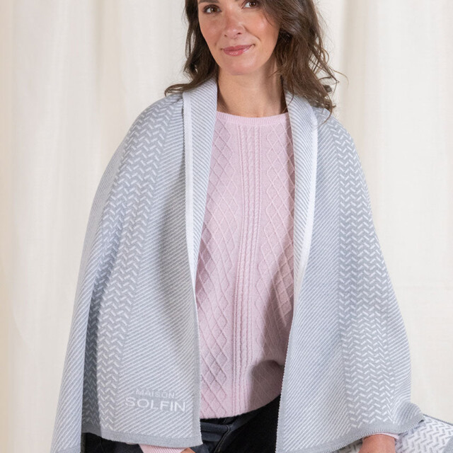 Maison Solfin - Plaid jacquard en laine mérinos gris – U