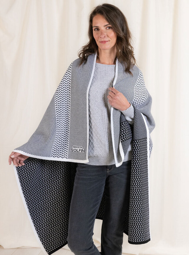 MAISON SOLFIN - Plaid jacquard en laine mérinos noir