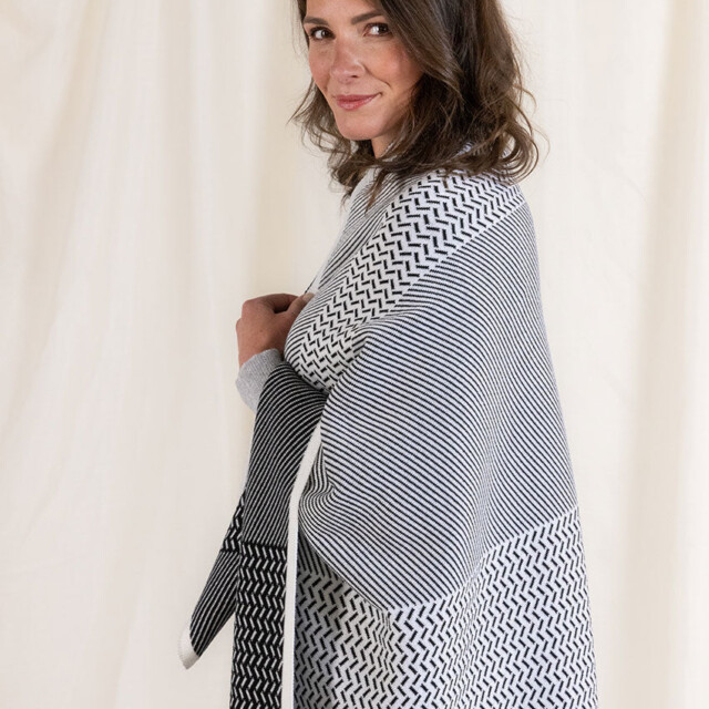Maison Solfin - Plaid jacquard en laine mérinos noir – U