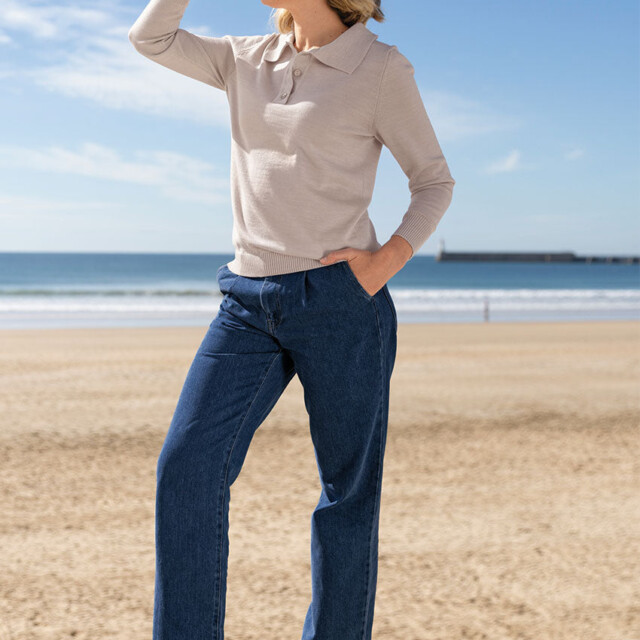 Maison Solfin - Pantalon femme 7/8ème en coton bleu – 50