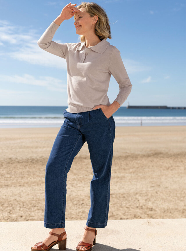 Maison Solfin - Pantalon femme 7/8ème en coton bleu – 50