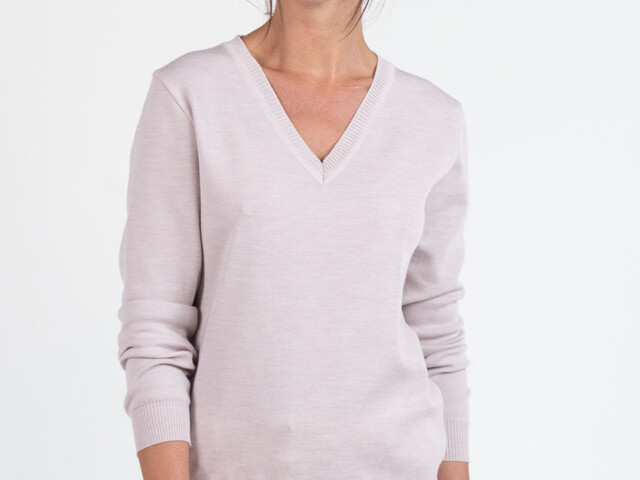 Maison Solfin - Pull femme col V en laine beige naturel – 48
