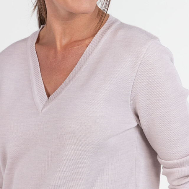 Maison Solfin - Pull femme col V en laine beige naturel – 48