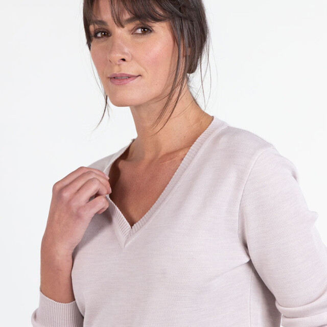 Maison Solfin - Pull femme col V en laine beige naturel – 48