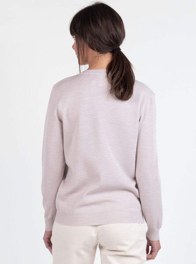 Maison Solfin - Pull femme col V en laine beige naturel – 48