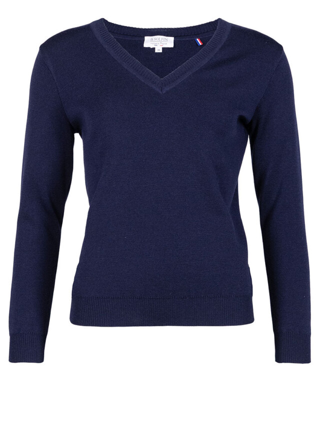Maison Solfin - Pull femme col V en laine bleu marine – 48