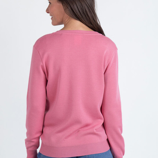 Maison Solfin - Pull femme col V en laine rose fleur – 48