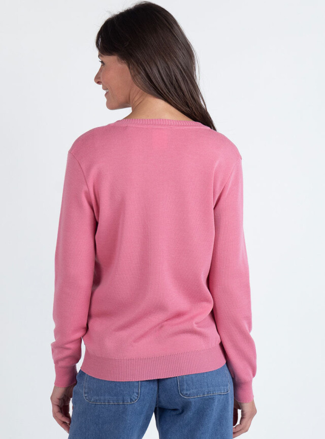 Maison Solfin - Pull femme col V en laine rose fleur – 48