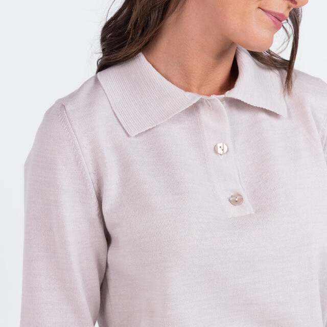 Maison Solfin - Pull femme col polo en laine beige naturel – 50