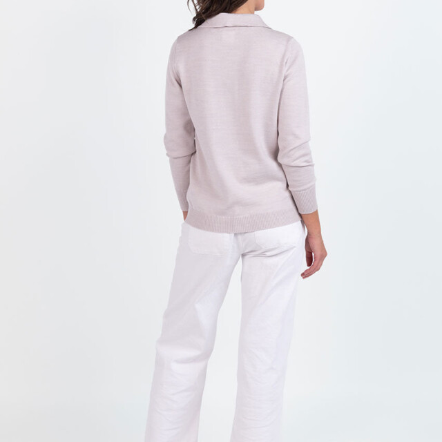 Maison Solfin - Pull femme col polo en laine beige naturel – 50