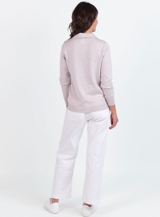 Maison Solfin - Pull femme col polo en laine beige naturel – 50
