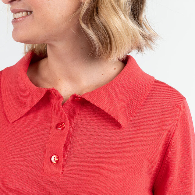 Maison Solfin - Pull femme col polo en laine rouge lumineux – 50
