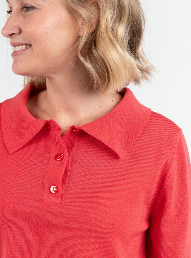 Maison Solfin - Pull femme col polo en laine rouge lumineux – 50