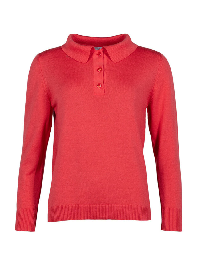 Maison Solfin - Pull femme col polo en laine rouge lumineux – 50