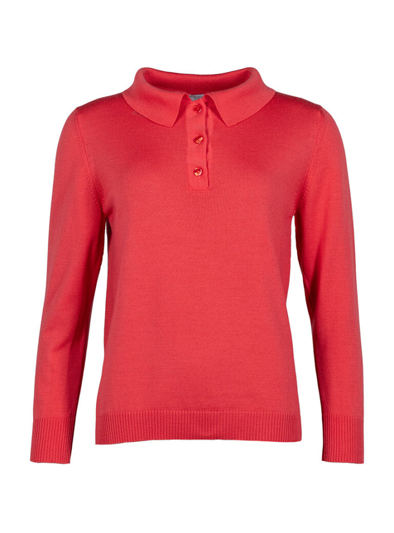Maison Solfin - Pull femme col polo en laine rouge lumineux – 50
