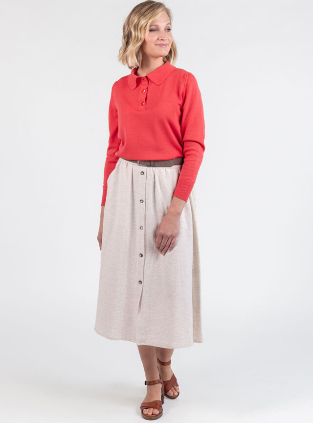 Maison Solfin - Pull femme col polo en laine rouge lumineux – 50