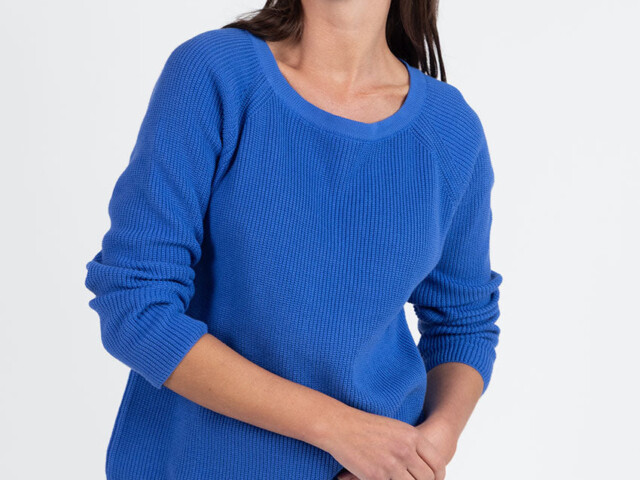7837 BLQ 3 pull femme coton bleu atlantique Maison Solfin - Pull femme en maille perlée coton bleu atlantique – 4