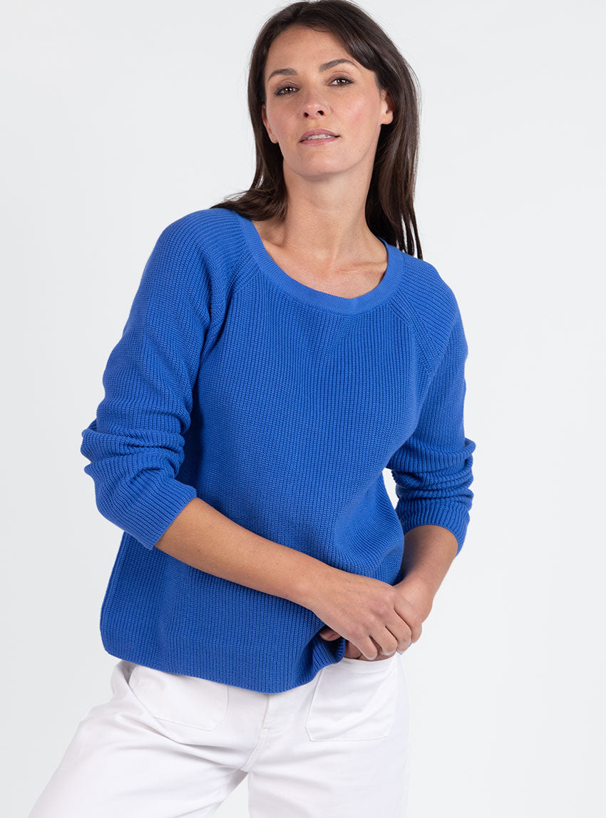 7837 BLQ 3 pull femme coton bleu atlantique Maison Solfin - Pull femme en maille perlée coton bleu atlantique – 4
