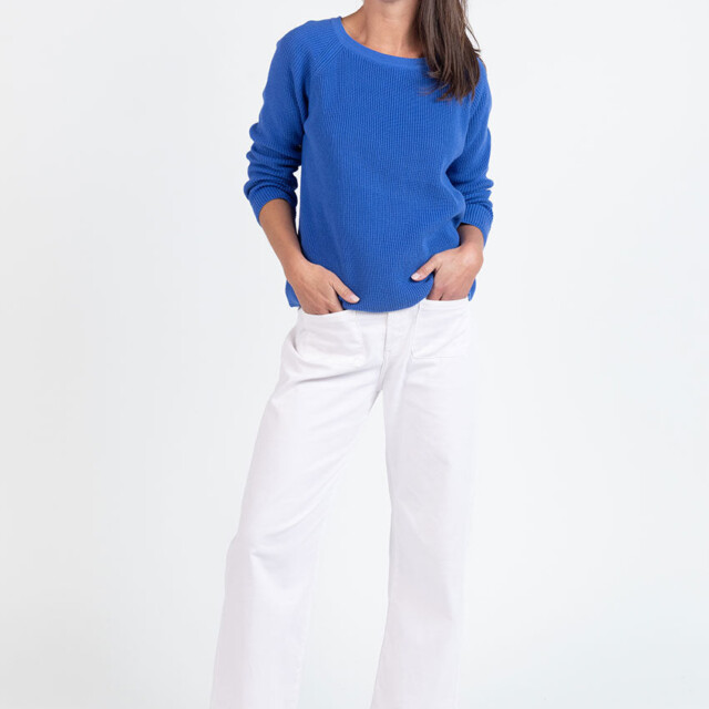 Maison Solfin - Pull femme en maille perlée coton bleu atlantique – 4