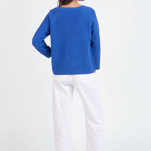 Maison Solfin - Pull femme en maille perlée coton bleu atlantique – 4