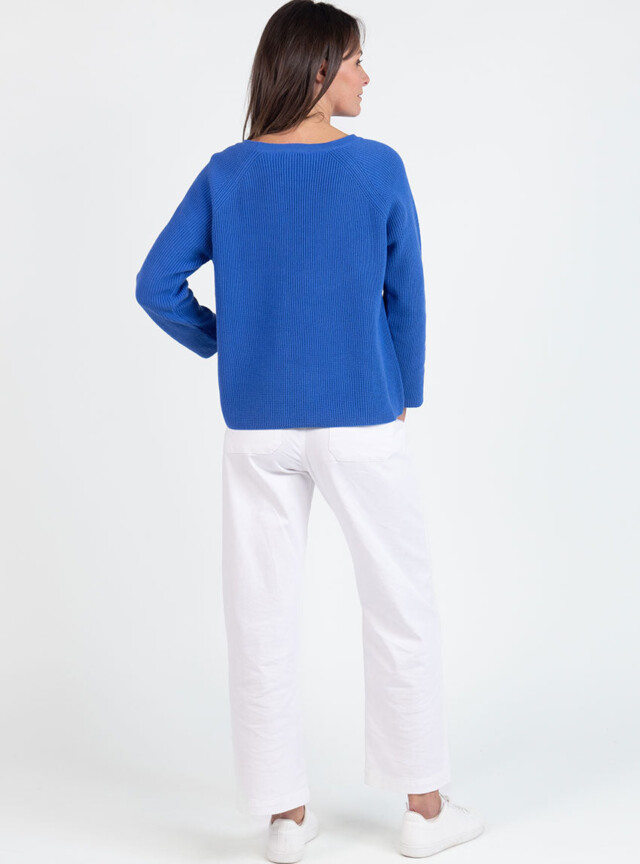 Maison Solfin - Pull femme en maille perlée coton bleu atlantique – 4