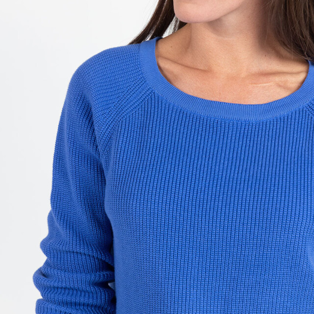 Maison Solfin - Pull femme en maille perlée coton bleu atlantique – 4