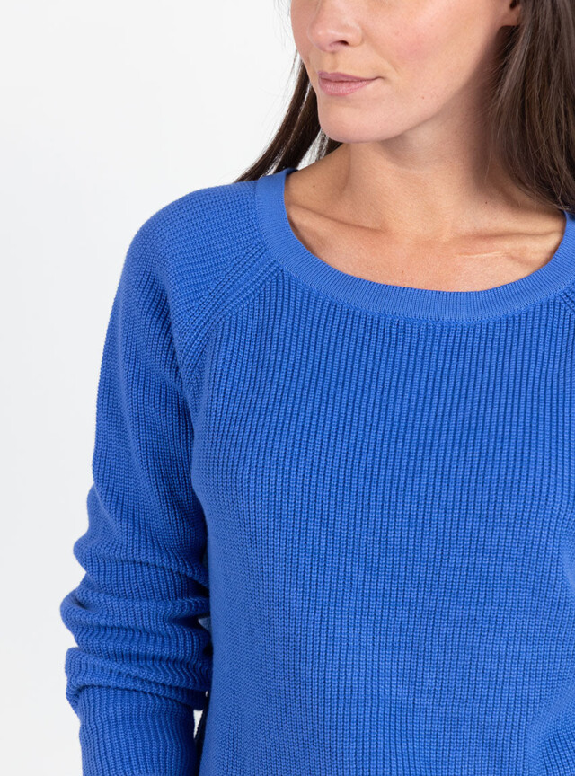 Maison Solfin - Pull femme en maille perlée coton bleu atlantique – 4