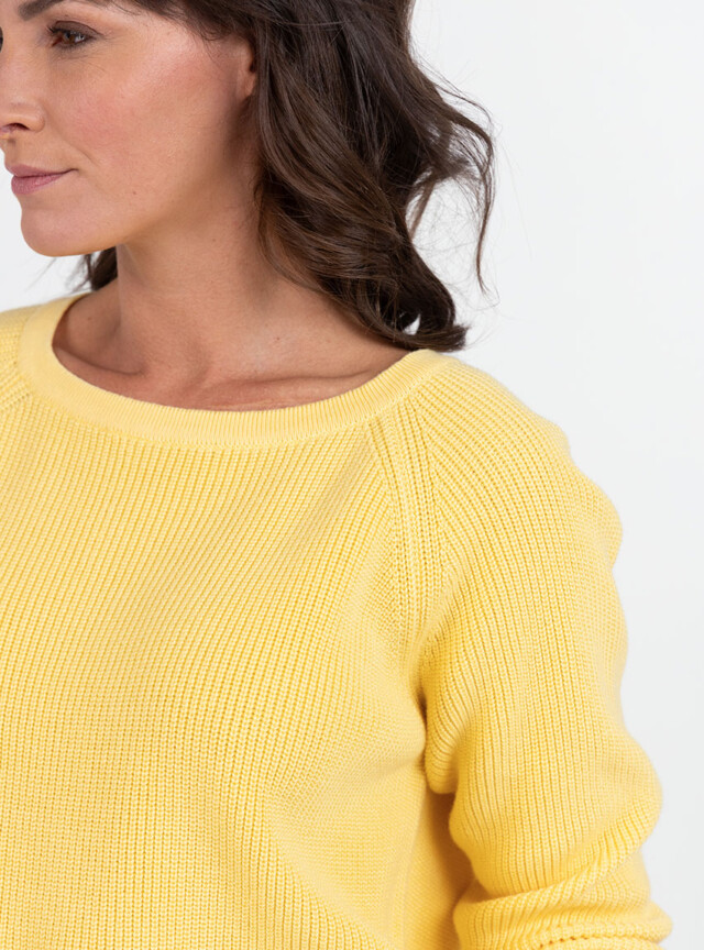 Maison Solfin - Pull femme en maille perlée coton jaune citron – 4