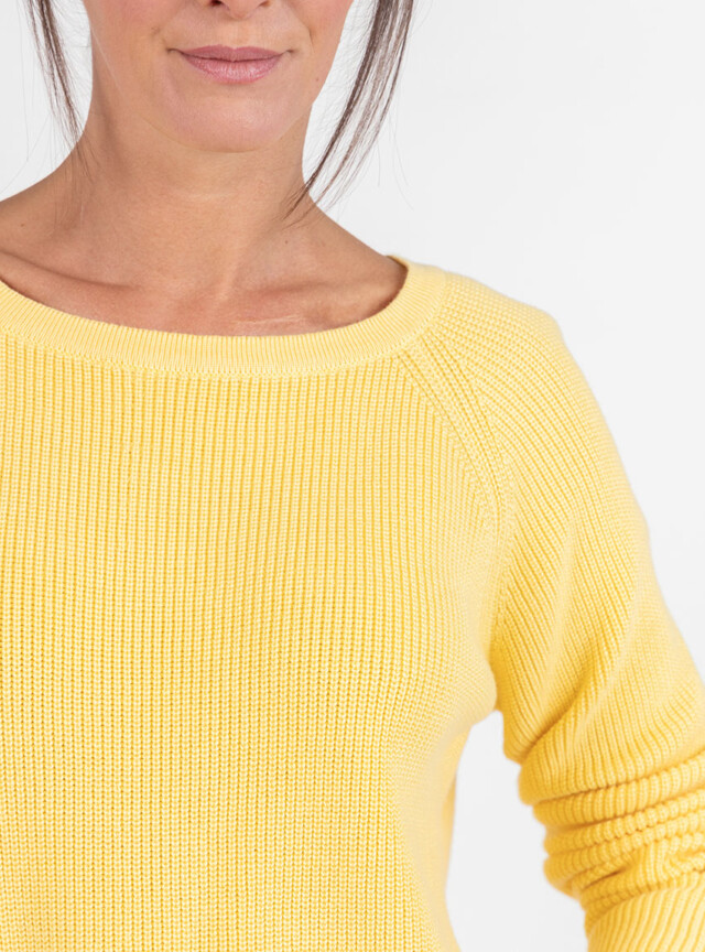 Maison Solfin - Pull femme en maille perlée coton jaune citron – 4