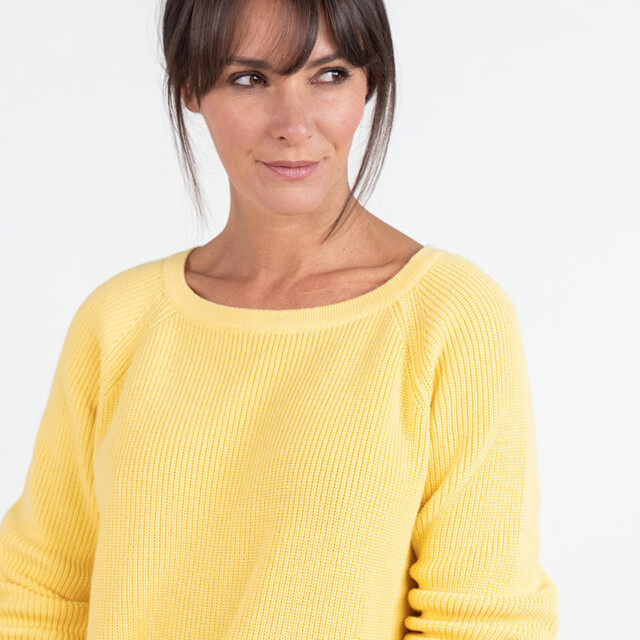 Maison Solfin - Pull femme en maille perlée coton jaune citron – 4