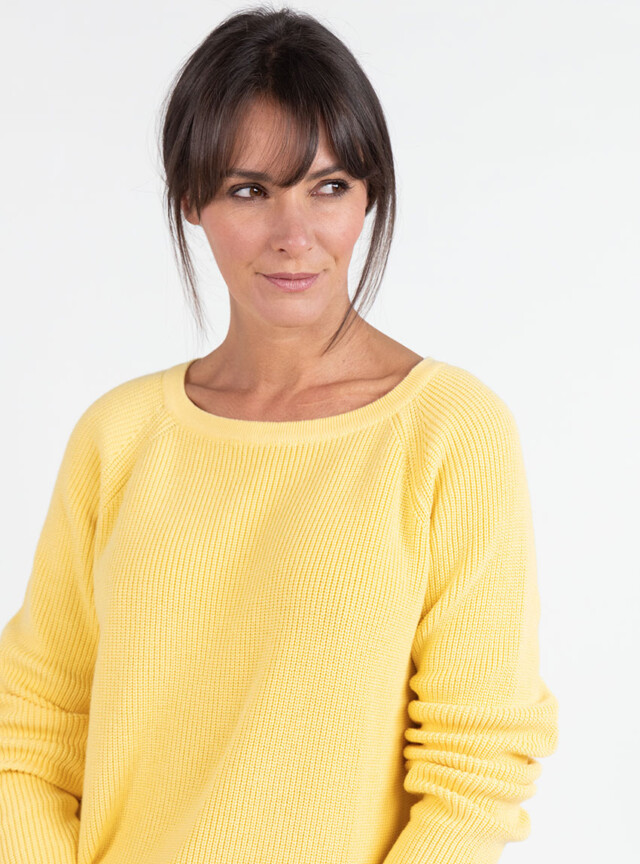 Maison Solfin - Pull femme en maille perlée coton jaune citron – 4