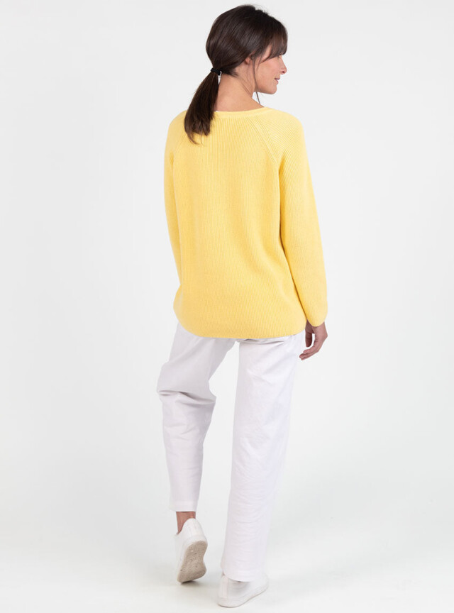 Maison Solfin - Pull femme en maille perlée coton jaune citron – 4