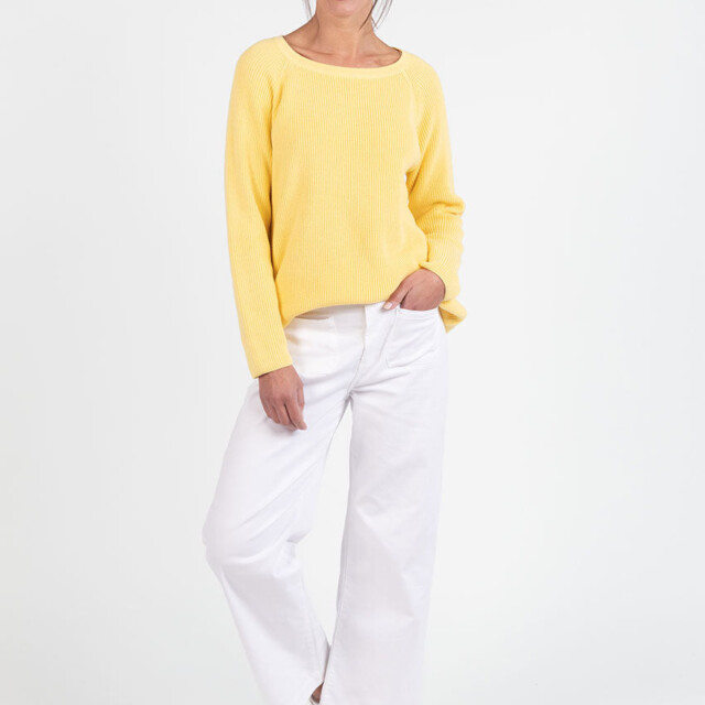Maison Solfin - Pull femme en maille perlée coton jaune citron – 4