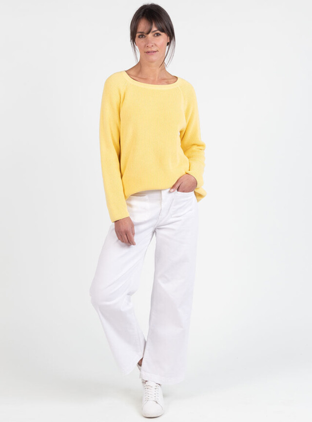 Maison Solfin - Pull femme en maille perlée coton jaune citron – 4