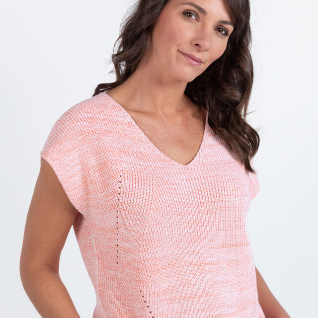Maison Solfin - Pull femme sans manches maille perlée orange melon – 4