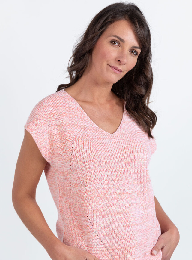 Maison Solfin - Pull femme sans manches maille perlée orange melon – 4