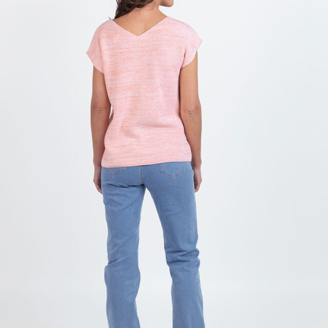Maison Solfin - Pull femme sans manches maille perlée orange melon – 4