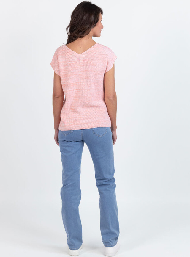 Maison Solfin - Pull femme sans manches maille perlée orange melon – 4