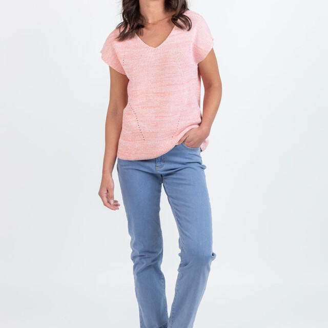 Maison Solfin - Pull femme sans manches maille perlée orange melon – 4
