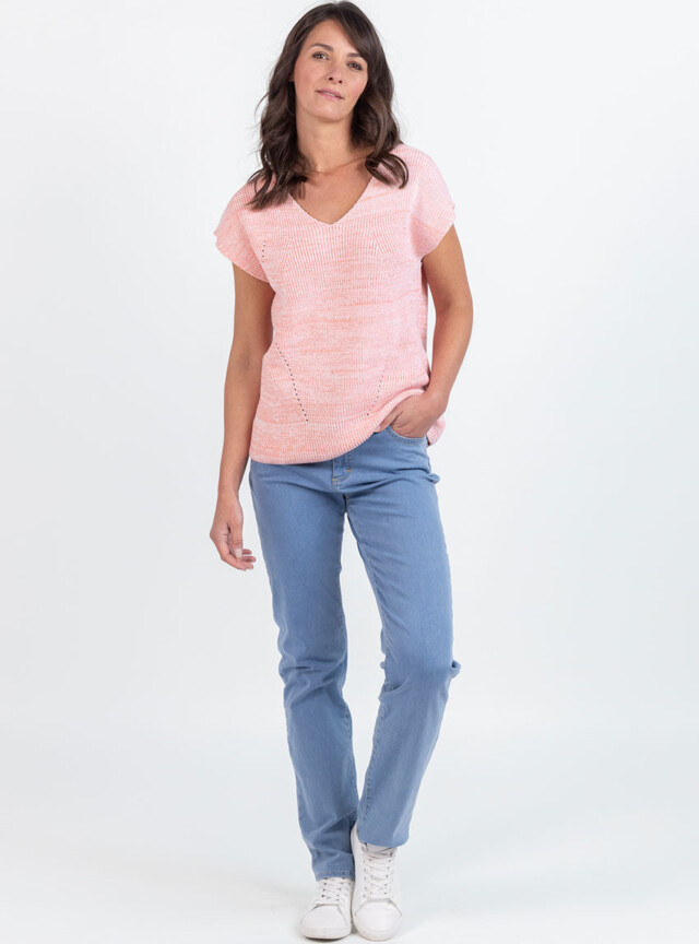 Maison Solfin - Pull femme sans manches maille perlée orange melon – 4