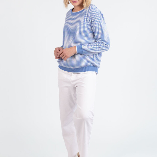 Maison Solfin - Pull femme bicolore en coton bleu pervenche esprit vichy – 50