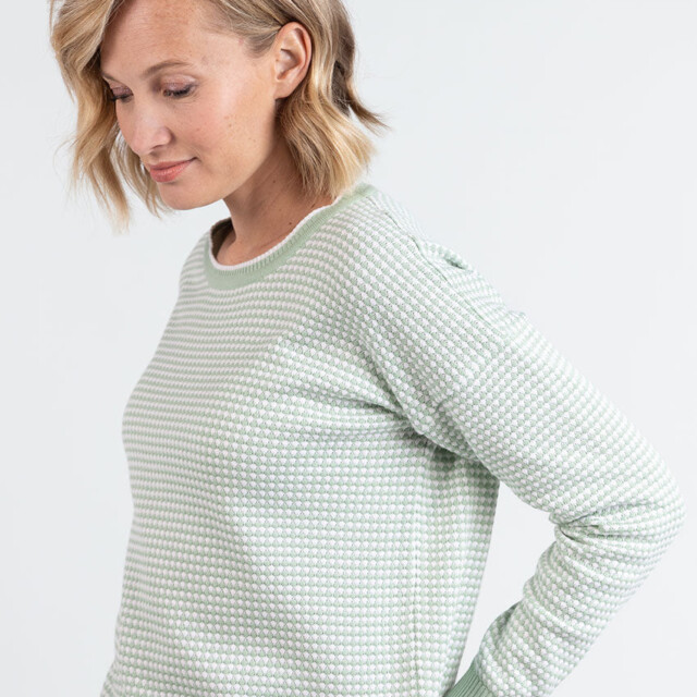 Maison Solfin - Pull femme bicolore en coton vert amande esprit vichy – 50
