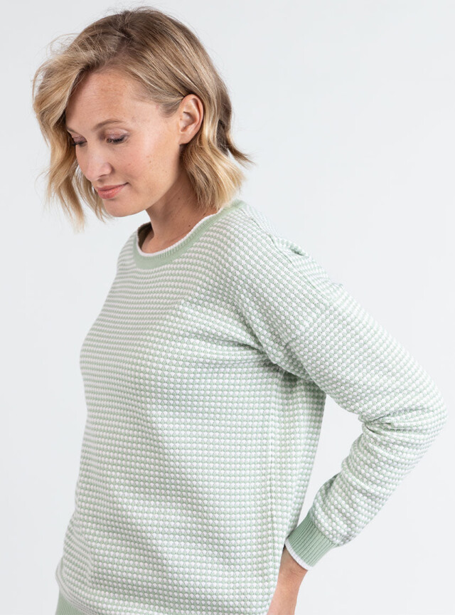 Maison Solfin - Pull femme bicolore en coton vert amande esprit vichy – 50