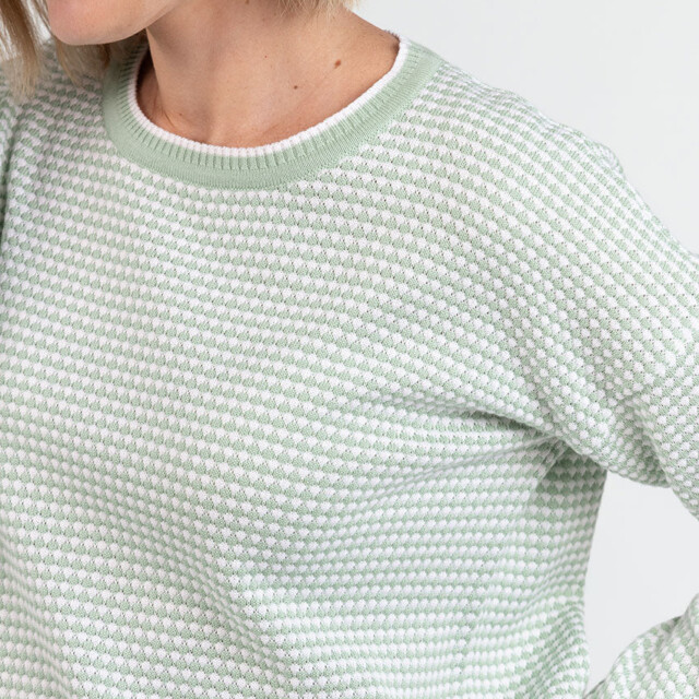 Maison Solfin - Pull femme bicolore en coton vert amande esprit vichy – 50