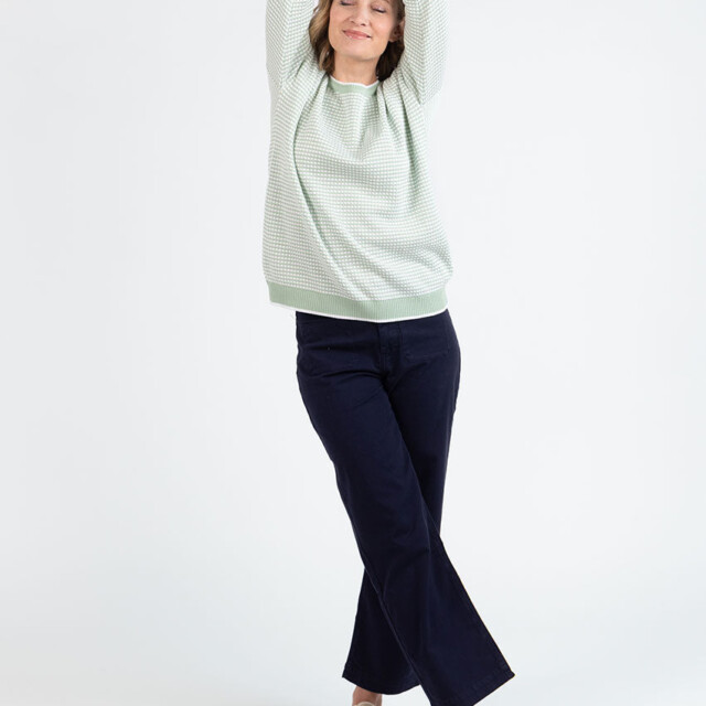 Maison Solfin - Pull femme bicolore en coton vert amande esprit vichy – 50