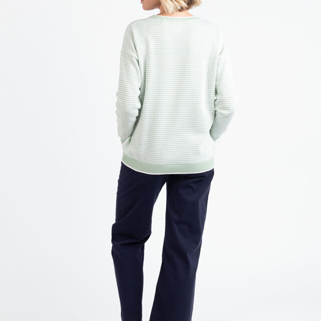 Maison Solfin - Pull femme bicolore en coton vert amande esprit vichy – 50